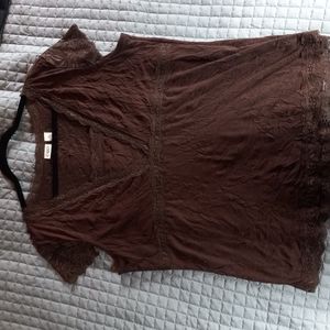 Cato chocolate brown cap sleeve lace trimmed empire waist blouse XL